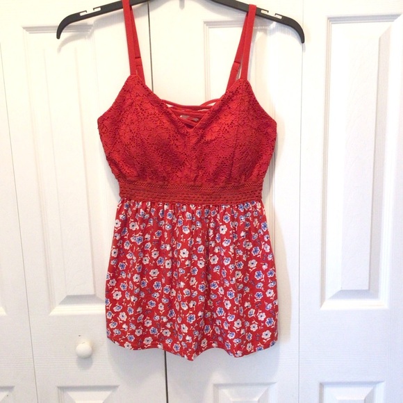 No Boundaries Juniors Red Floral Sleeveless Lace V-Neck Cami Tank Top Size Large - Picture 6 of 9